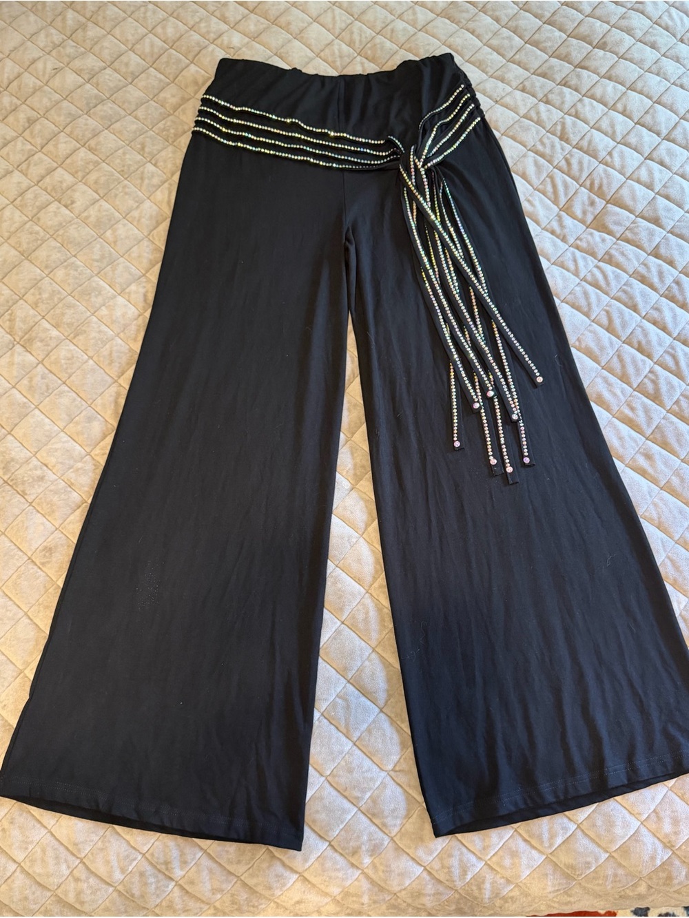 Vocal Black Wide-Leg Pants with Beaded Tie Waist